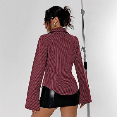 Women's Slim Striped Shirt Wine Red