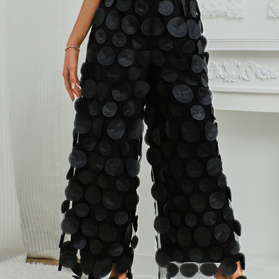 Women’s High-Waist Straight Trousers with Round Cut-Out and Tassel Detail – Elegant Statement Pants