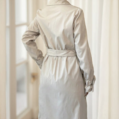 Women's Apricot Solid Color Lapel Neck Long-Sleeved Suspenders Double-Breasted