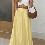Polyester Satin Draping Yellow Skirt