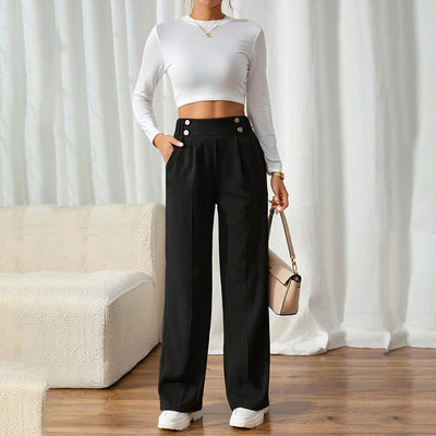 Women's Wide Leg Pants High Waist Business Casual Trousers Pant With Pockets