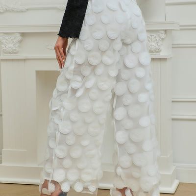 Women’s High-Waist Straight Trousers with Round Cut-Out and Tassel Detail – Elegant Statement Pants