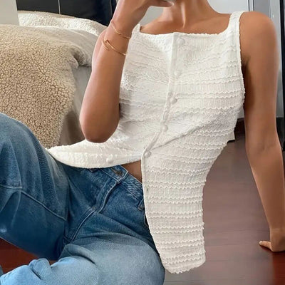 Womens Trendy Square Neck Button Up Vest Top Y2k Going Out Tank Tops