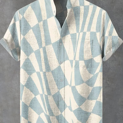 Men's New Striped Linen Short Sleeve Shirt for Summer Refreshing and Comfortable Fabric High Quality Button Top