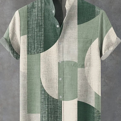 Men's New Striped Linen Short Sleeve Shirt for Summer Refreshing and Comfortable Fabric High Quality Button Top