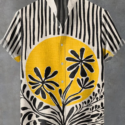 Men's New Striped Linen Short Sleeve Shirt for Summer Refreshing and Comfortable Fabric High Quality Button Top