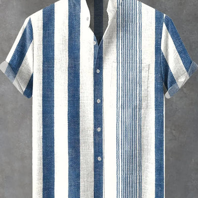 Men's New Striped Linen Short Sleeve Shirt for Summer Refreshing and Comfortable Fabric High Quality Button Top