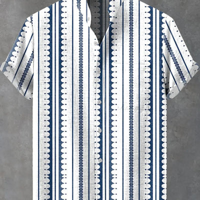 Men's New Striped Linen Short Sleeve Shirt for Summer Refreshing and Comfortable Fabric High Quality Button Top