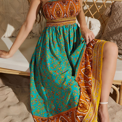 Women's Sexy Strapless Printed Dress - Elegant Off-Shoulder Maxi Vacation Dress