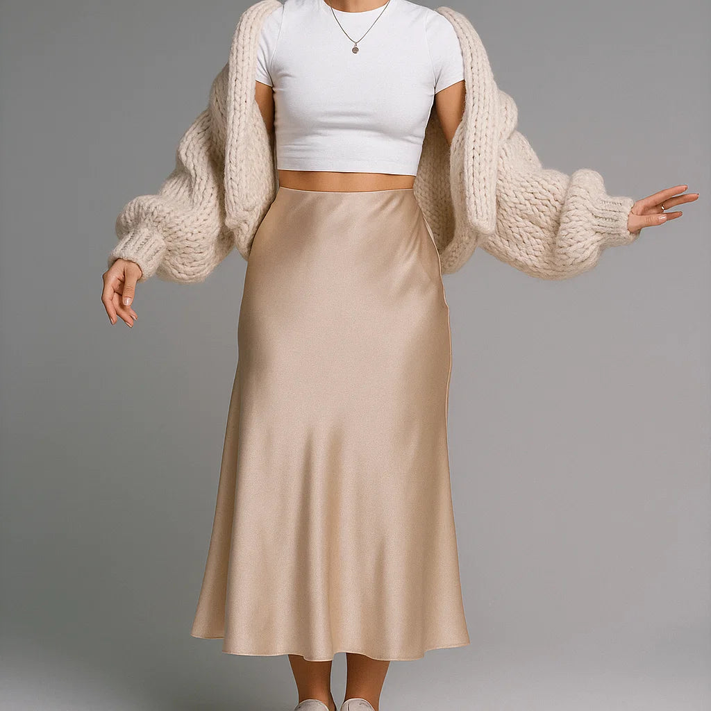 Black Satin Skirt Woman High Waist Elegant Long Skirts For Women Fashion Summer Midi Skirt Office Women's Skirts