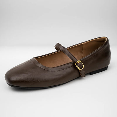 Genuine Leather Flat Bottom French Vintage Single Shoes Soft Leather Bean Bean Shoes Square Head One Strap Ballet Shoes Mary Jan