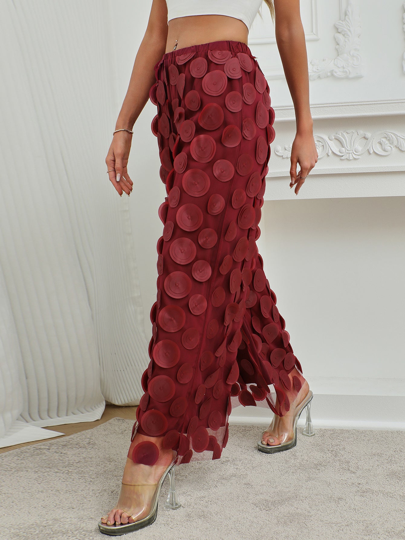 Women’s High-Waist Straight Trousers with Round Cut-Out and Tassel Detail – Elegant Statement Pants