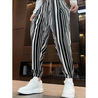 Men’s Ankle-Tied Harlan Thin Cropped Ice Silk Casual Trousers – Striped