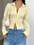 Fashion Casual All-match V-neck Striped Long Sleeve Shirt Top