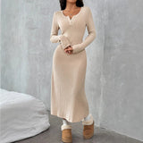 Slim V-neck Solid Color Dress Sweater