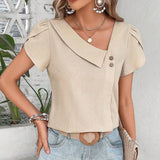 Womens Dressy Casual Petal Sleeve Asymmetrical V Neck Work Shirts Blouse Tops