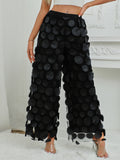Women’s High-Waist Straight Trousers with Round Cut-Out and Tassel Detail – Elegant Statement Pants
