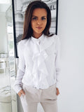 Long sleeve ruffled V-neck shirt