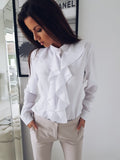 Long sleeve ruffled V-neck shirt