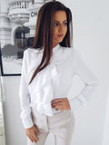 Long sleeve ruffled V-neck shirt