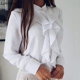 Long sleeve ruffled V-neck shirt
