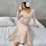 Slim V-neck Solid Color Dress Sweater