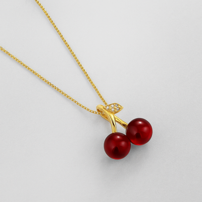 Little Wine Red Cherry Pendant Necklace Women Fashion