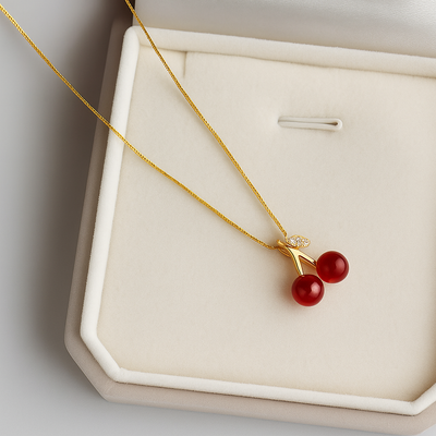 Little Wine Red Cherry Pendant Necklace Women Fashion