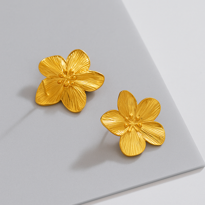 Yhpup Vintage Gold Stainless Steel Flower Stud Earrings for Women