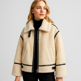 Autumn New Women's European and American Style Artificial Fur Effect Motorcycle Jacket Coat with Fur Integration