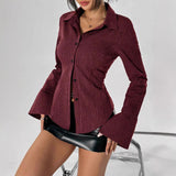 Women's Slim Striped Shirt Wine Red