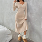 Slim V-neck Solid Color Dress Sweater