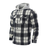 Loose Casual Flannel Jacquard Long Sleeve Hooded Plaid Shirt