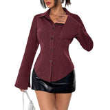 Women's Slim Striped Shirt Wine Red