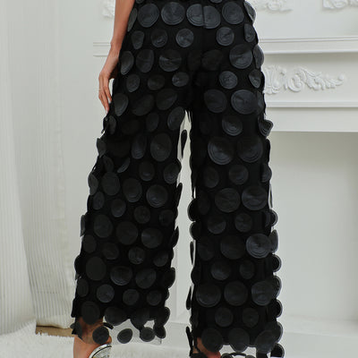 Women’s High-Waist Straight Trousers with Round Cut-Out and Tassel Detail – Elegant Statement Pants