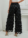 Women’s High-Waist Straight Trousers with Round Cut-Out and Tassel Detail – Elegant Statement Pants