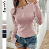 Crew Neck Casual All-match Solid Color Long-sleeved T-shirt For Women