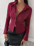 Fashion Casual All-match V-neck Striped Long Sleeve Shirt Top