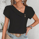 Womens Dressy Casual Petal Sleeve Asymmetrical V Neck Work Shirts Blouse Tops