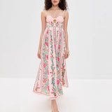 Decorative Beads Sling Positioning Print Holiday Dress