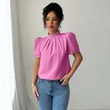 Simple Fashion Style Embroidered Sleeve Round Neck Blouse Women's Shirt
