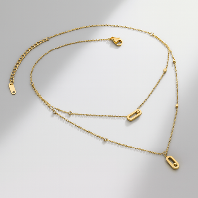 Paperclip Double Layer Necklace Women Full Diamonds 18K Gold Pendant Tassel Clavicle Chain