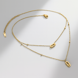Paperclip Double Layer Necklace Women Full Diamonds 18K Gold Pendant Tassel Clavicle Chain