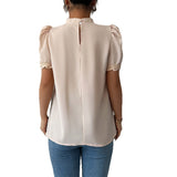 Simple Fashion Style Embroidered Sleeve Round Neck Blouse Women's Shirt