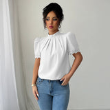 Simple Fashion Style Embroidered Sleeve Round Neck Blouse Women's Shirt