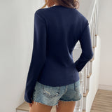 Crew Neck Casual All-match Solid Color Long-sleeved T-shirt For Women