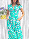 Women's Printed Pocket Bohemian V-neck Dress