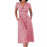 Women's Printed Pocket Bohemian V-neck Dress