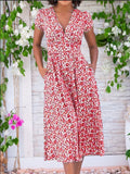 Women's Printed Pocket Bohemian V-neck Dress