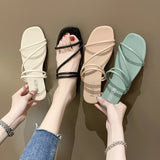 2025 New Roman Style Women's Summer Slippers Korean Fashion Open-Toe Sandals Casual Flat Outdoor Beach Shoes Non-Slip Slippers